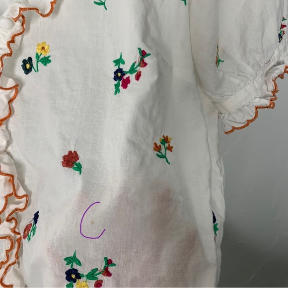 Sézane 38 US 6 Andrea Floral Embroidered Ruffle Blouse White Sheer - Picture 8 of 12